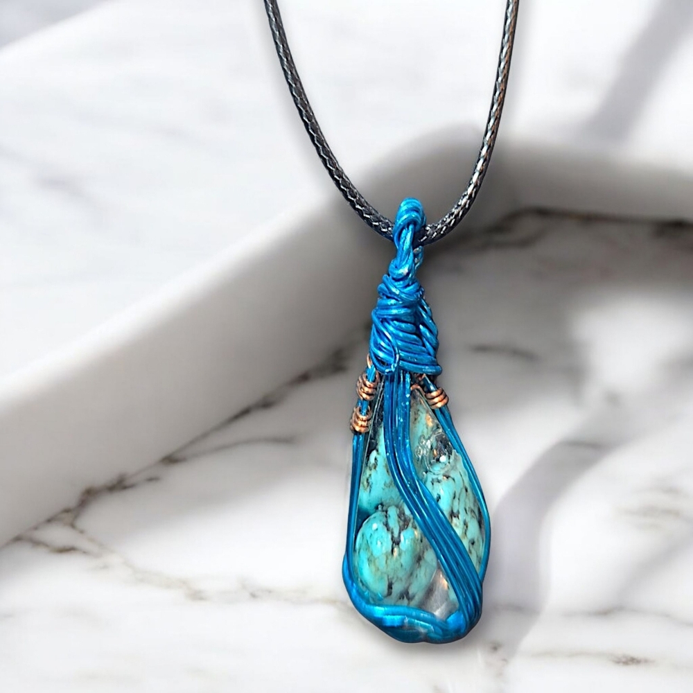 Wire Wrapped Turquoise Pendant Necklace